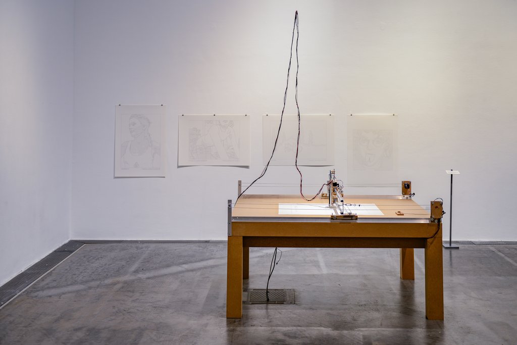 The photo shows the upper floor of the Edith Russ House with the artwork by Christoph Wachter, Matthias Jud: Blacklist. Photo Franz J Wamhof © Edith-Russ-Haus