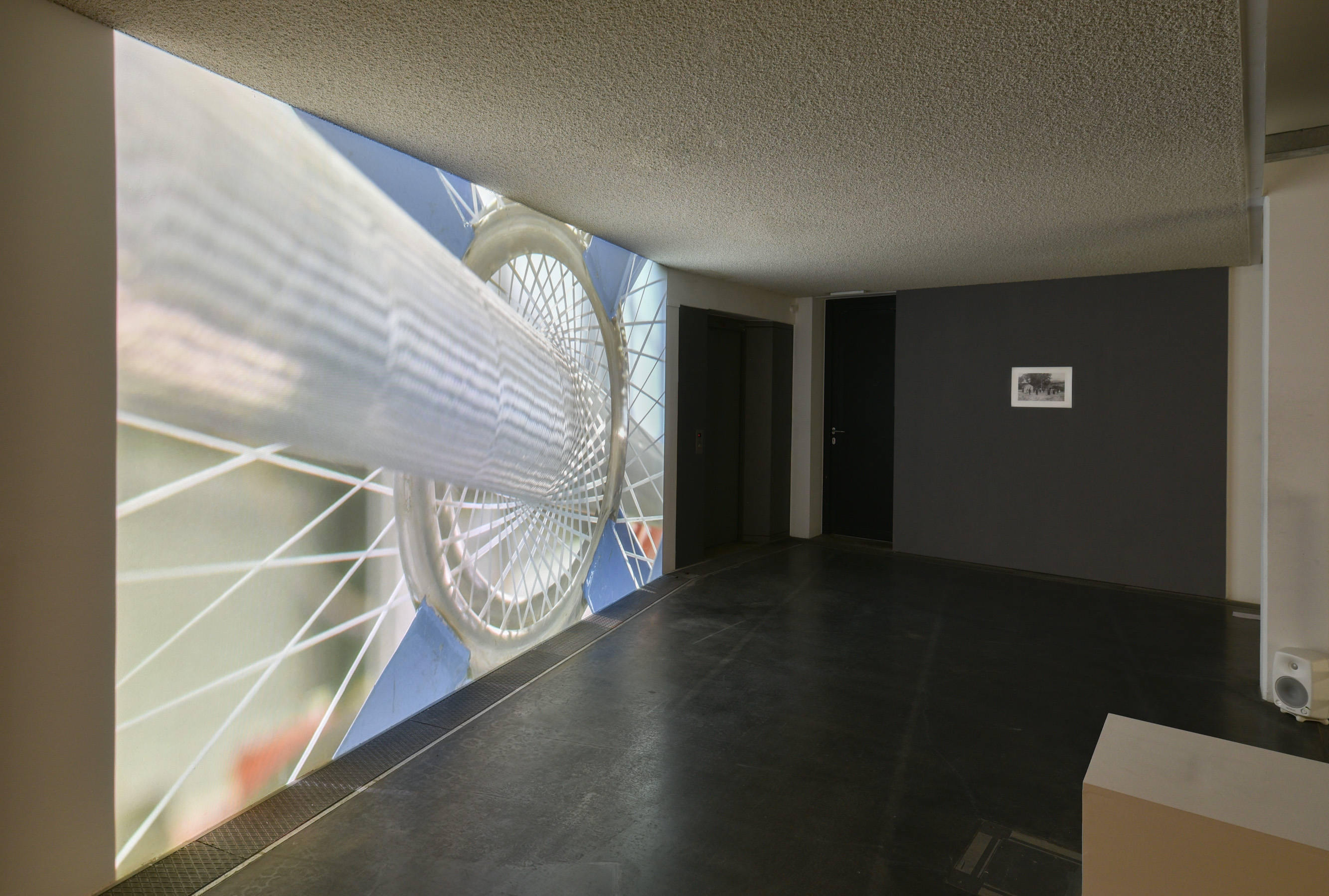 Das Foto zeigt das Untergeschoss des Edith-Russ-Hauses mit dem Kunstwerk von Anette Rose: Enzyklopädie der Handhabungen. Modul # 20.1 – 20.2 flechten – automatisiert. Foto © Edith-Russ-Haus