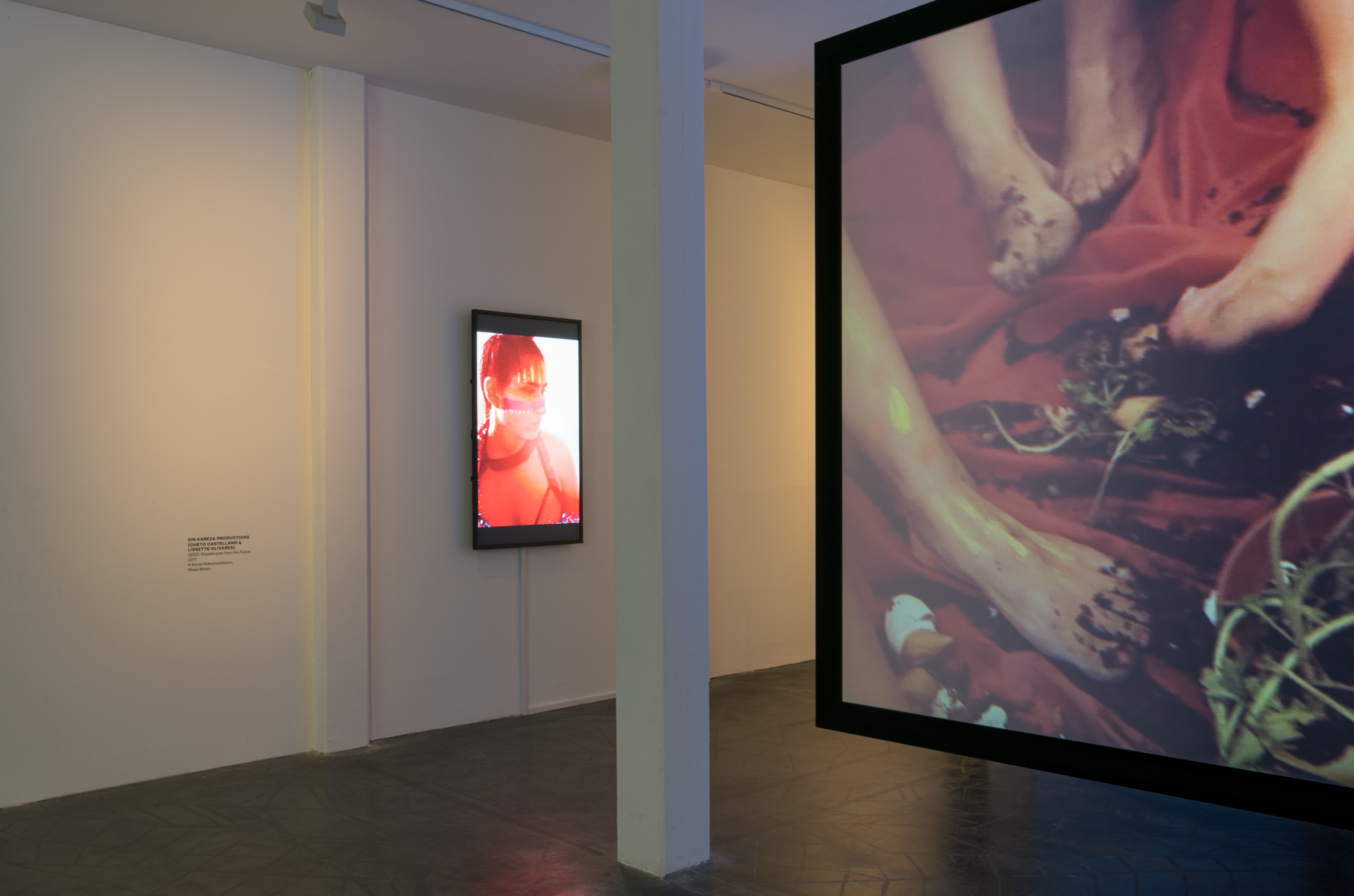 The photo shows the basement of the Edith Russ House with the Exhibition view For Beyond that Horizon Lies Another Horizon. Photo © Edith-Russ-Haus
