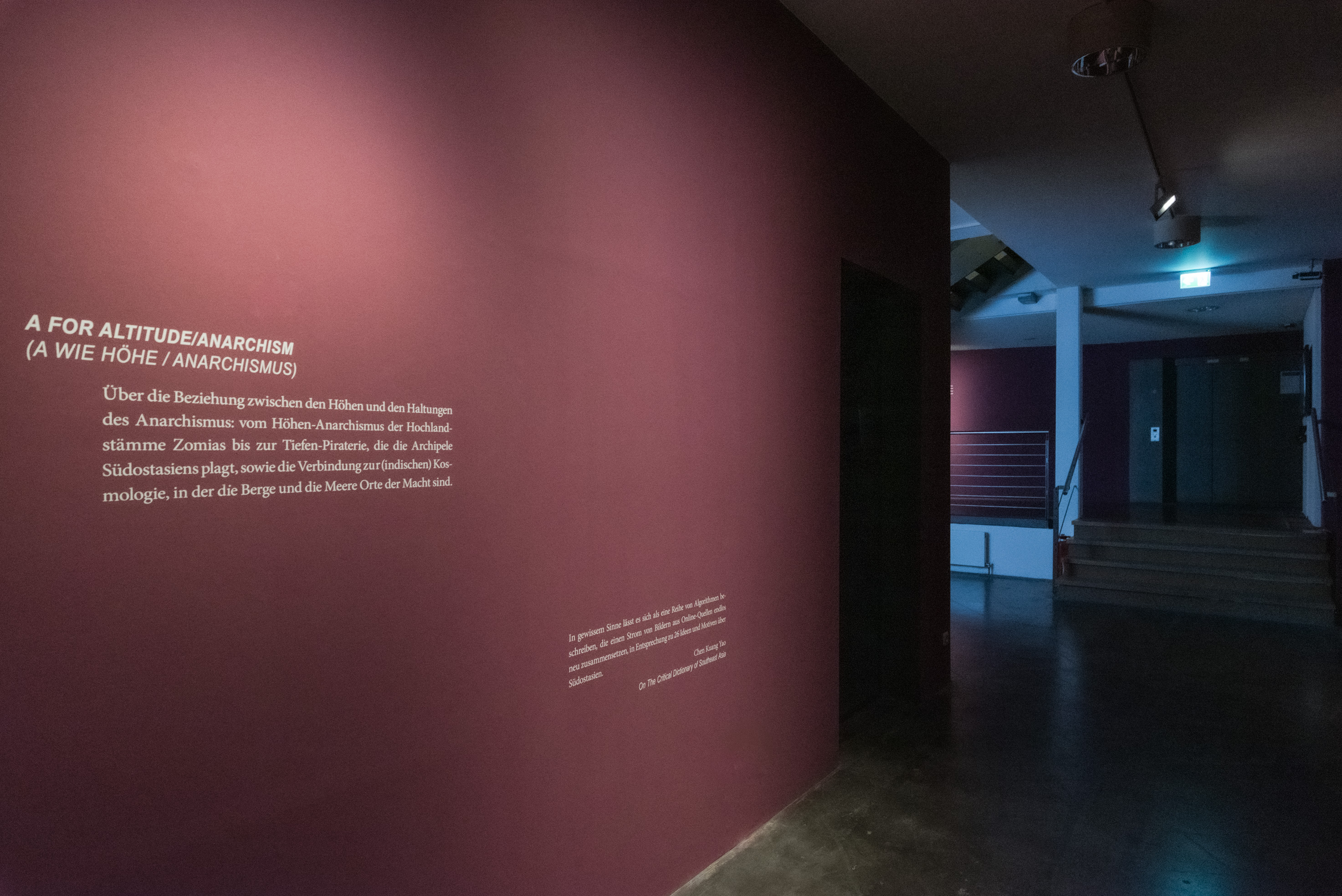 The photo shows the basement of the Edith Russ House with the Exhibition view Ho Tzu Nyen: G for Gong. Photo © Edith-Russ-Haus